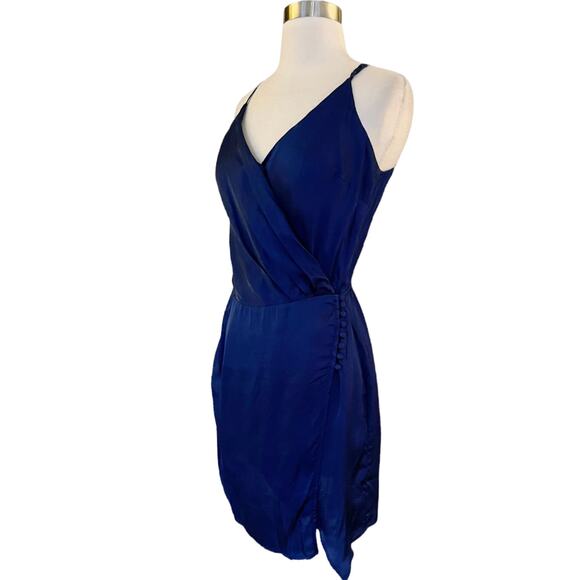 YOUNG FABULOUS and BROKE Blue Wrap Dress Mini Sleeveless V-Neck Satin Small NWT - Picture 7 of 9
